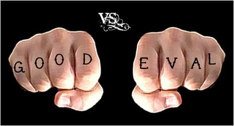 Two fists. One says 'Good', the other says 'Eval'.