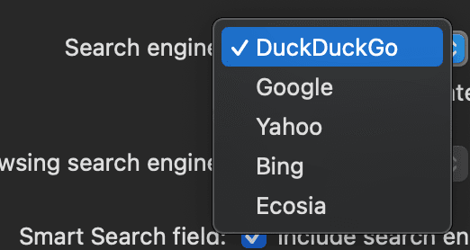 Safari's search engines